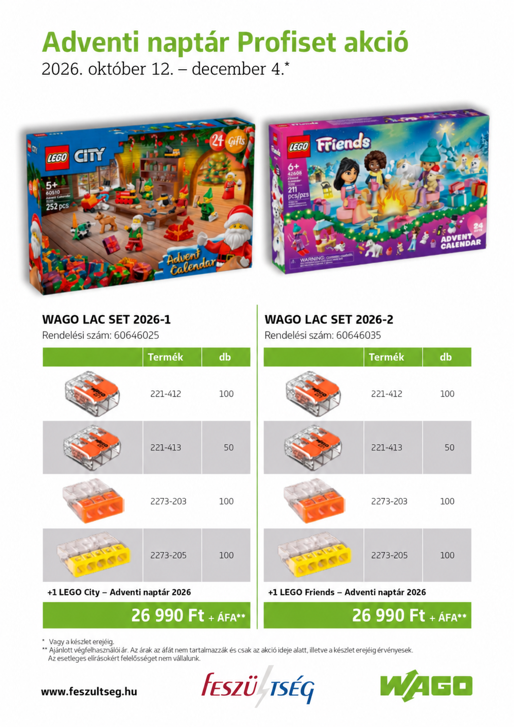 WAGO Adventi kalendár Profiset akció 2026: ajándék LEGO adventi naptár - akciós szórólap