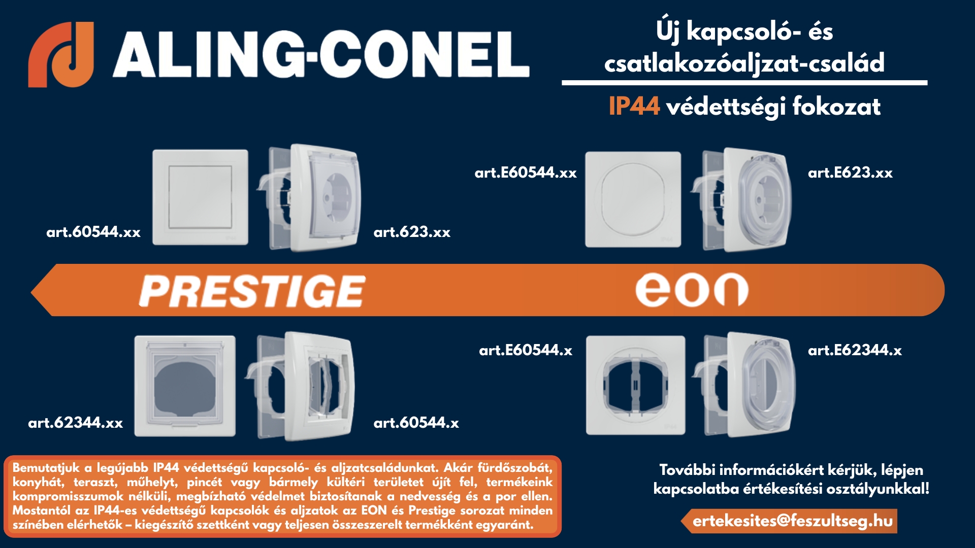 Aling-Conel új kapcsoló-és csatlakozóaljzat-család IP44